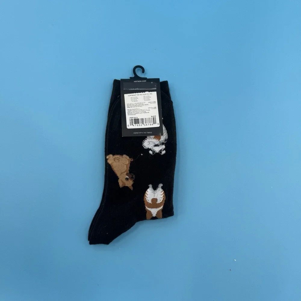 Hot Sox Women's Dog Print Crew Socks Black Puppy Pattern Size 9–11 New